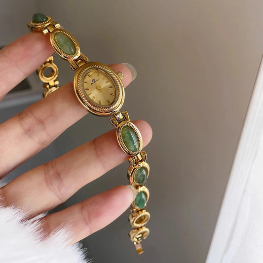 Elegant Jade Quartz Bracelet Watch